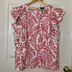 WHO WHAT WEAR Women’s Top Red White Linen Size 1X